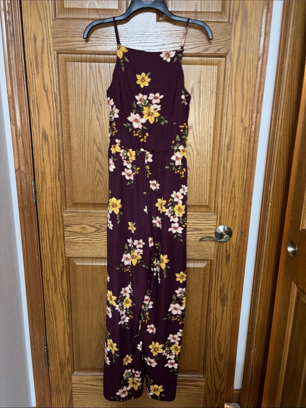 Xhilaration Plum Floral Maxi Jumpsuit with Yellow & Blush Flowers